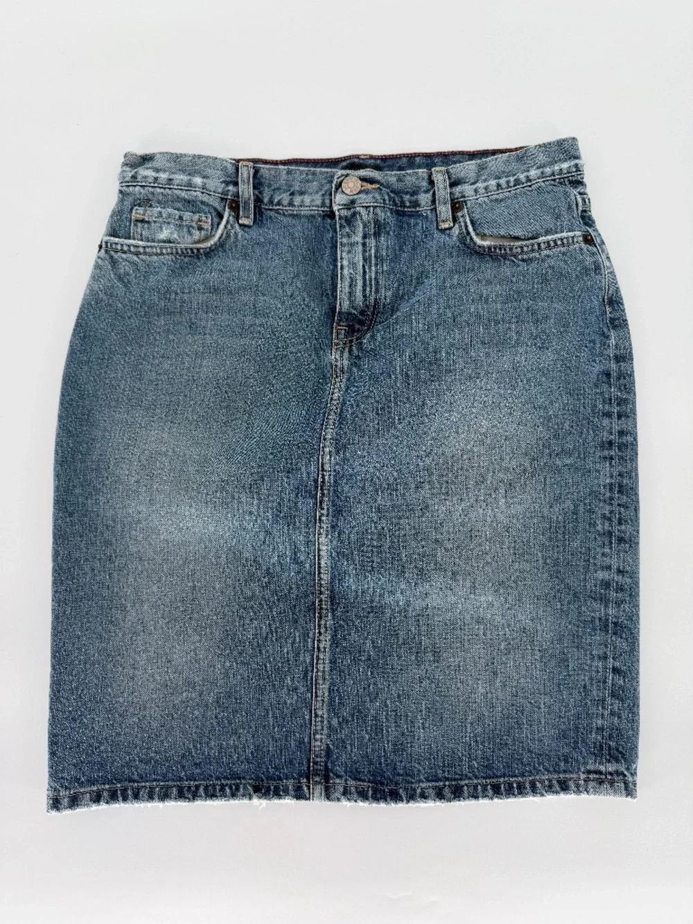 Vintage J.Crew Denim Pencil Mini Skirt Medium Wash Jean Skirt 8